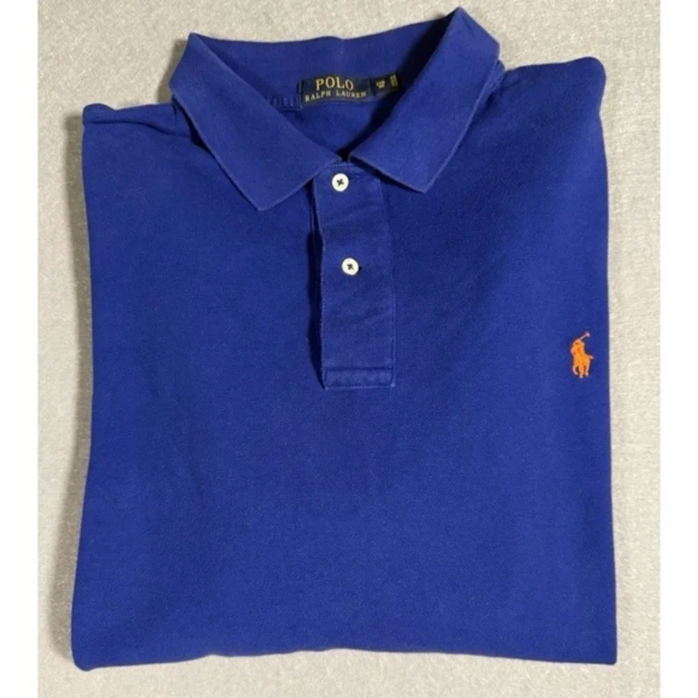 Polo Ralph Lauren Men's 2XB Blue Long Sleeve Cotton Polo Shirt Collared 2 Button